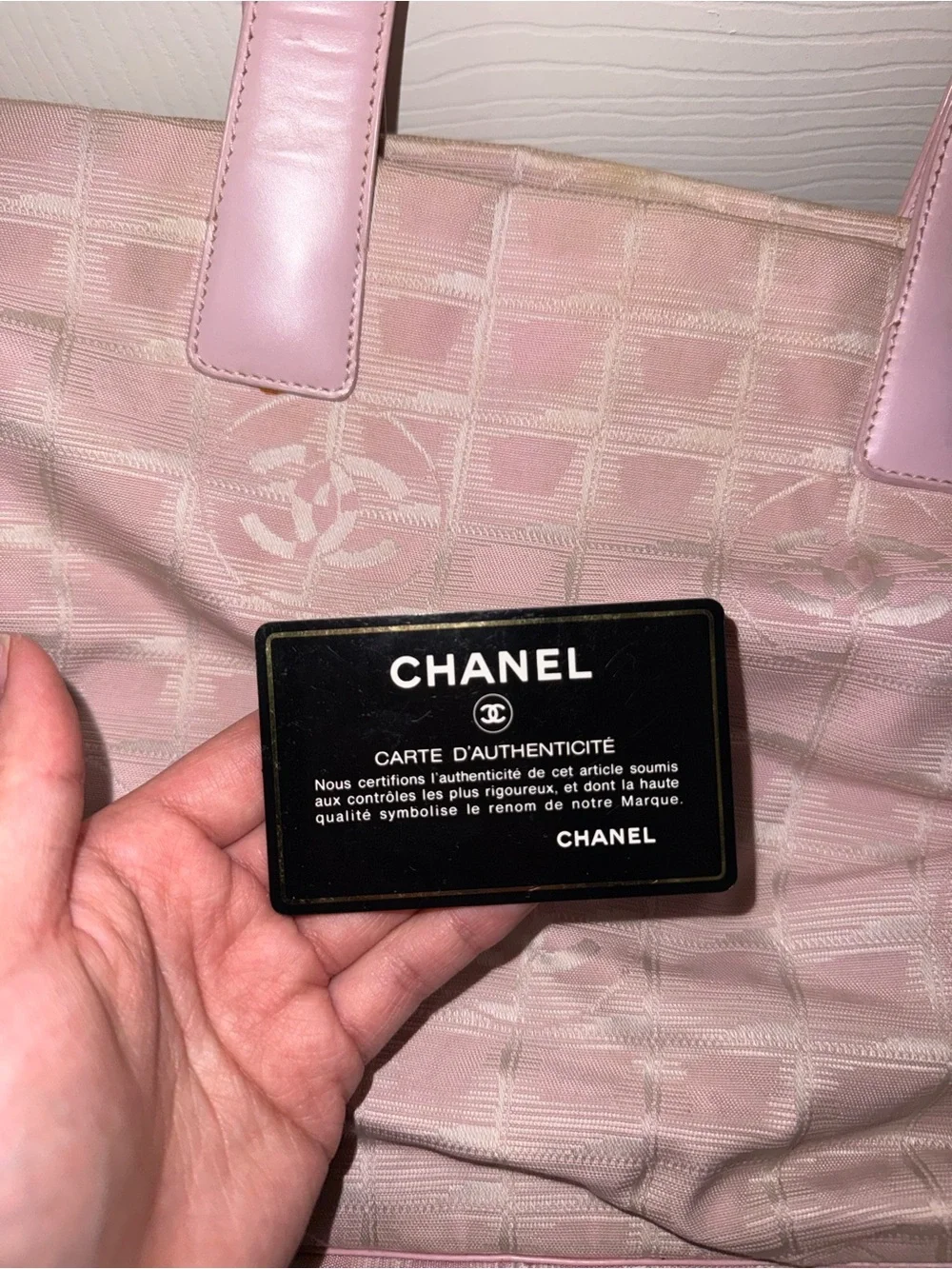 Vintage CHANEL Pink Signature Canvas Tote with Leather Handles
